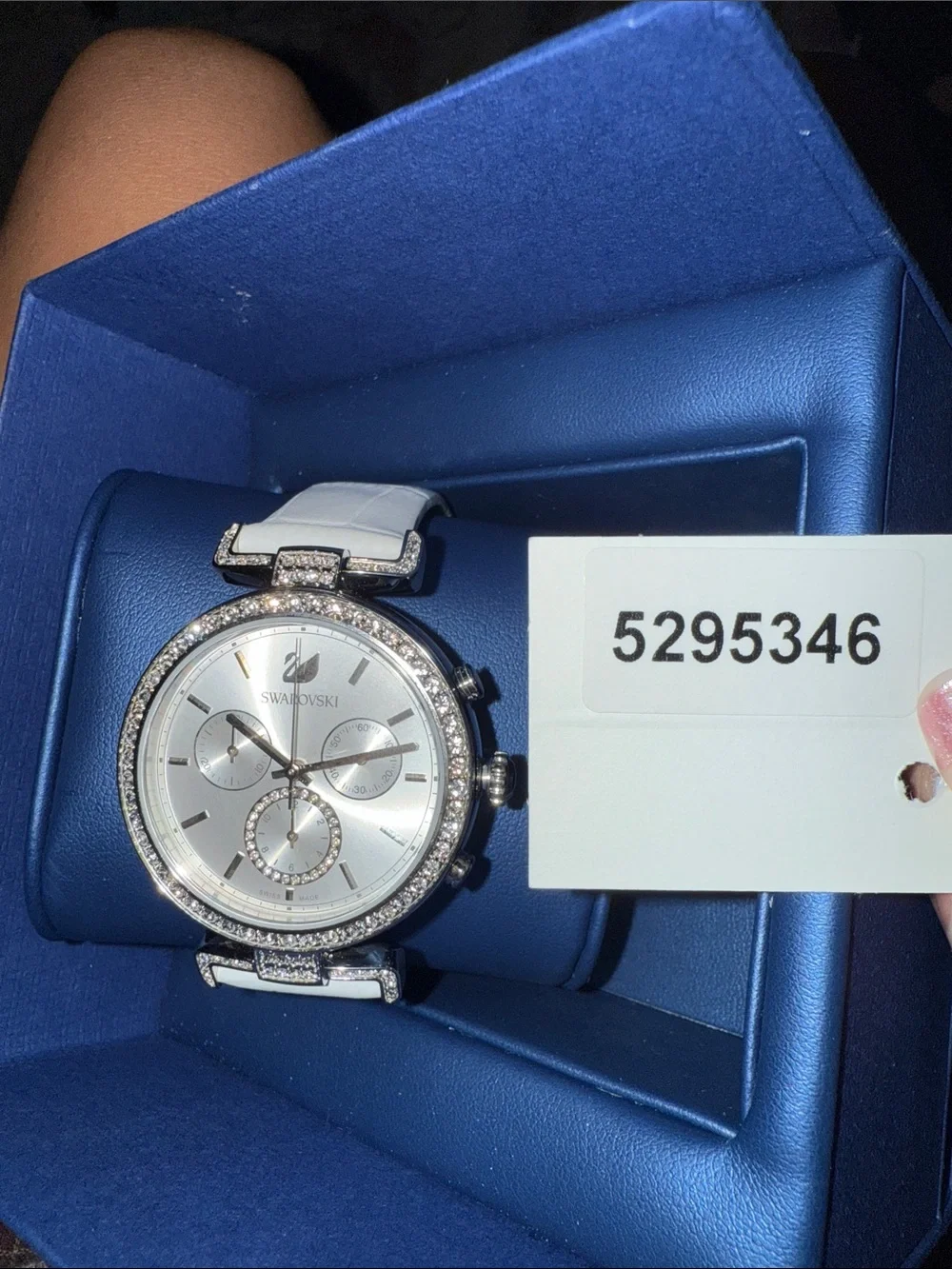 Swarovski Era Journey Silver Dial White Leather Strap Watch